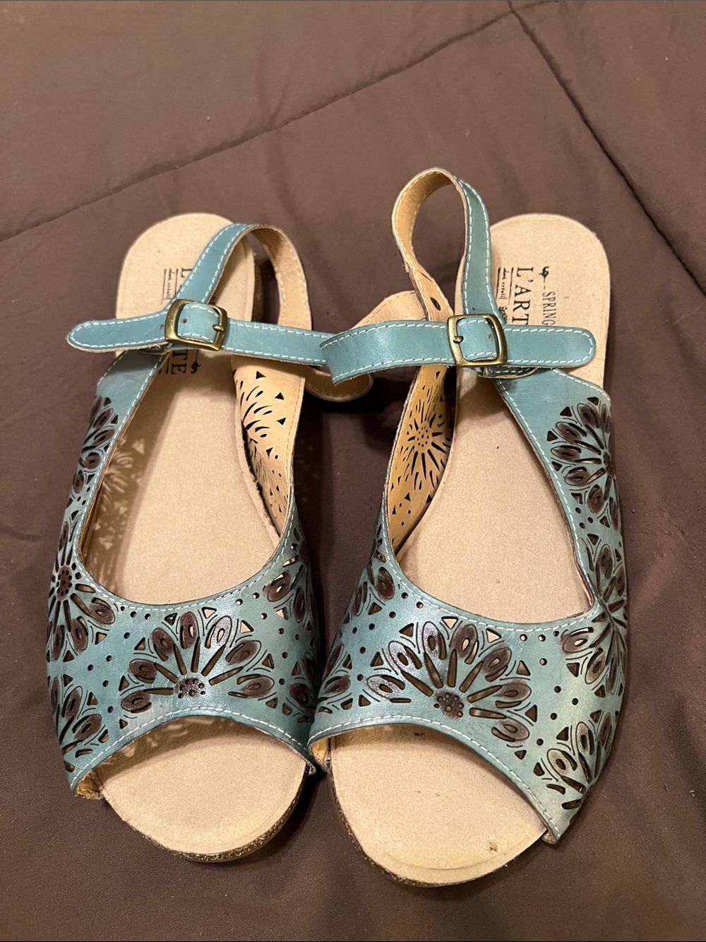L’Artiste Spring Step Women's Teal Floral Cutout Sandals